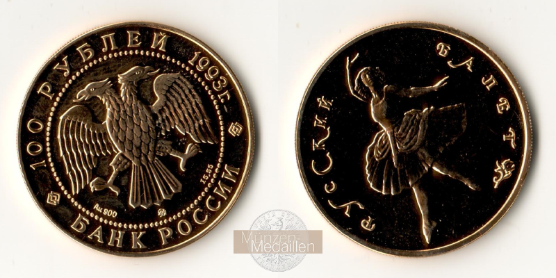 Russland MM-Frankfurt  Feingewicht: 15,55g Gold 100 Rubel 1993 vz