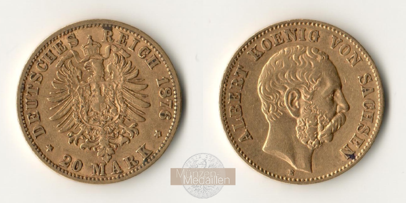 Sachsen, Kaiserreich  20 Mark MM-Frankfurt Feingold: 7,17g Albert 1873-1902 1876 E 