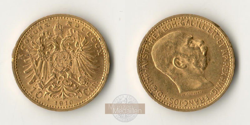 Österreich MM-Frankfurt  Feingold: 3,05g 10 Kronen 1910 