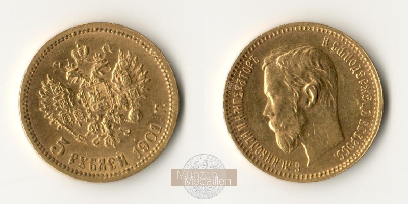 Russland  5 Rubel  1901 MM Frankfurt Feingold: 3,87g Zar Nikolaus II. 1894-1917  