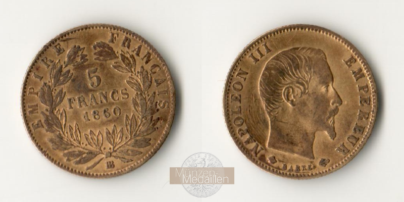  Frankreich 5 Francs Napoleon III 1856 (1855-1860) MM-Frankfurt KM#787 Feingold: 1,45g   