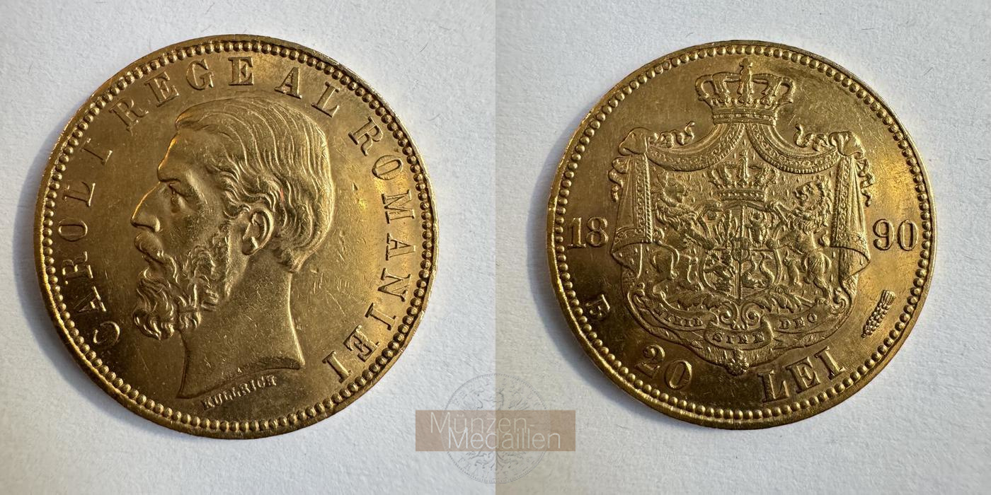 Rumänien, Karl I. (1866-1914) MM-Frankfurt  Feingold: 5,81g 20 Lei 1890 B 