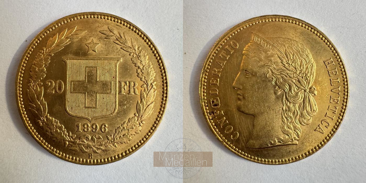  Schweiz 20 Francs 1896 (1883-1896) B (Libertas) MM-Frankfurt KM#31 Feingold: 5,81g   
