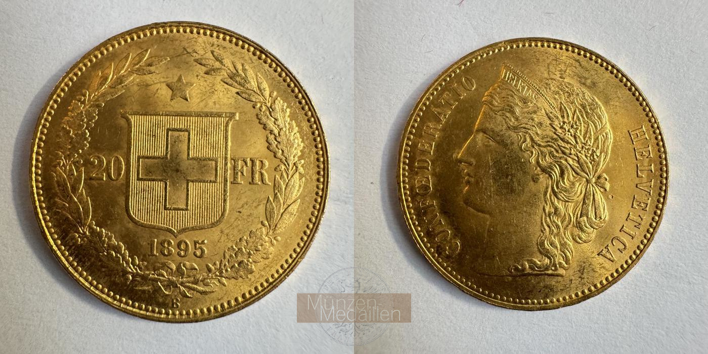  Schweiz 20 Francs 1895 (1883-1896) B (Libertas) MM-Frankfurt KM#31 Feingold: 5,81g   