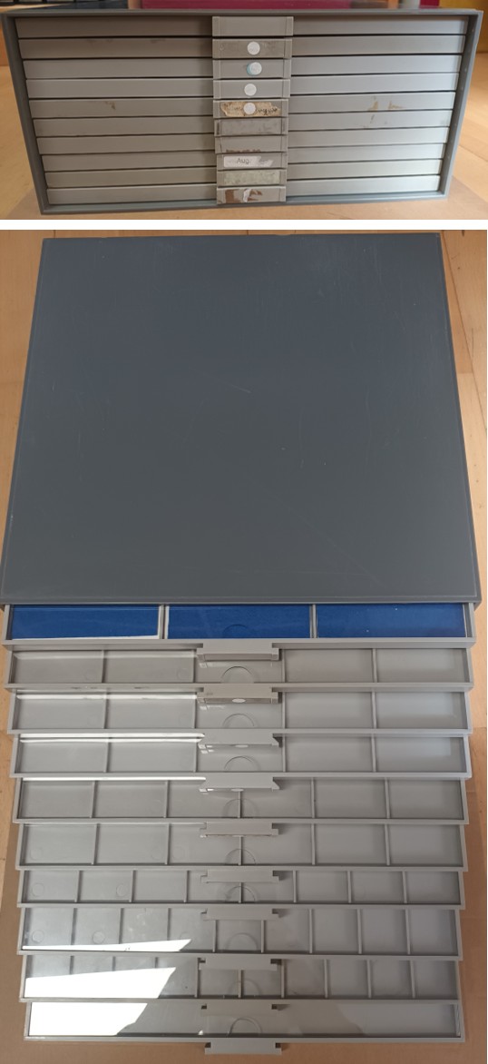  BEBA Münzen-Kasten 6100/10 Schubladen/verschiedene Einteilungen; gebraucht   