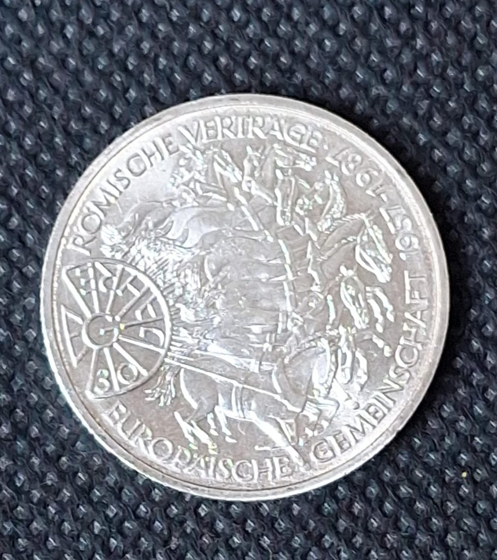  Silbermünze BRD: 10 DM 1987 G, 30 Jahre EG, Feingewicht 9,69 Gramm   