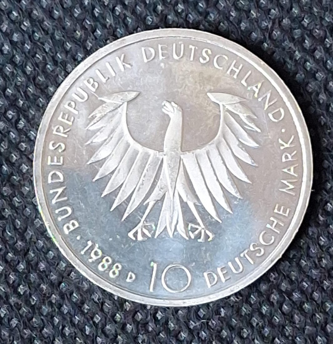  Silbermünze BRD: 10 DM 1988 D, Schopenhauer, Feingewicht 9,69 Gramm   