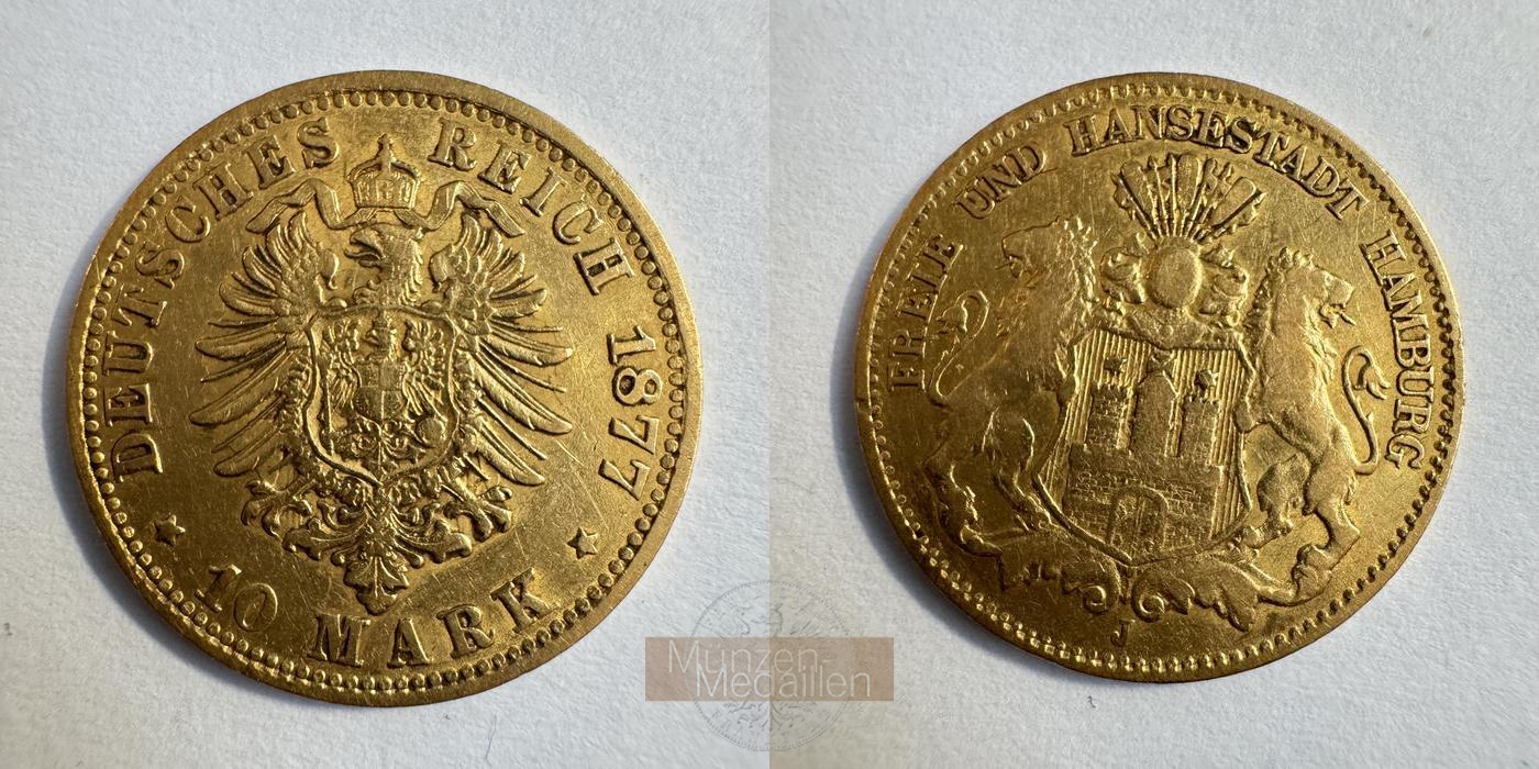 Dt. Kaiserreich Hamburg MM-Frankfurt KM#600 Feingold: 3,58g 10 Mark (1875-88) 1877 J 