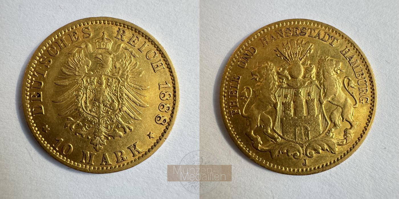 Dt. Kaiserreich Hamburg MM-Frankfurt KM#600 Feingold: 3,58g 10 Mark (1875-88) 1888 J 
