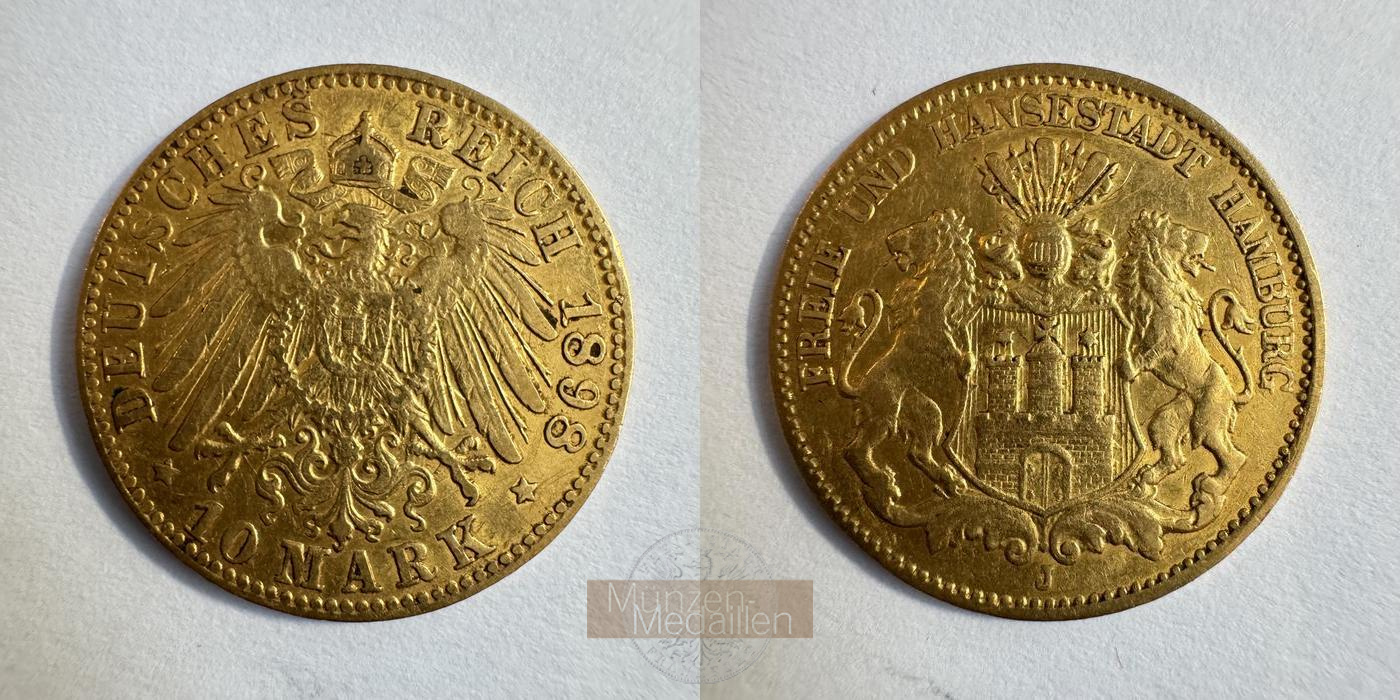 Deutsches Kaiserreich, Hamburg MM-Frankfurt KM#608 Feingold: 3,58g 10 Mark 1898 'J' 