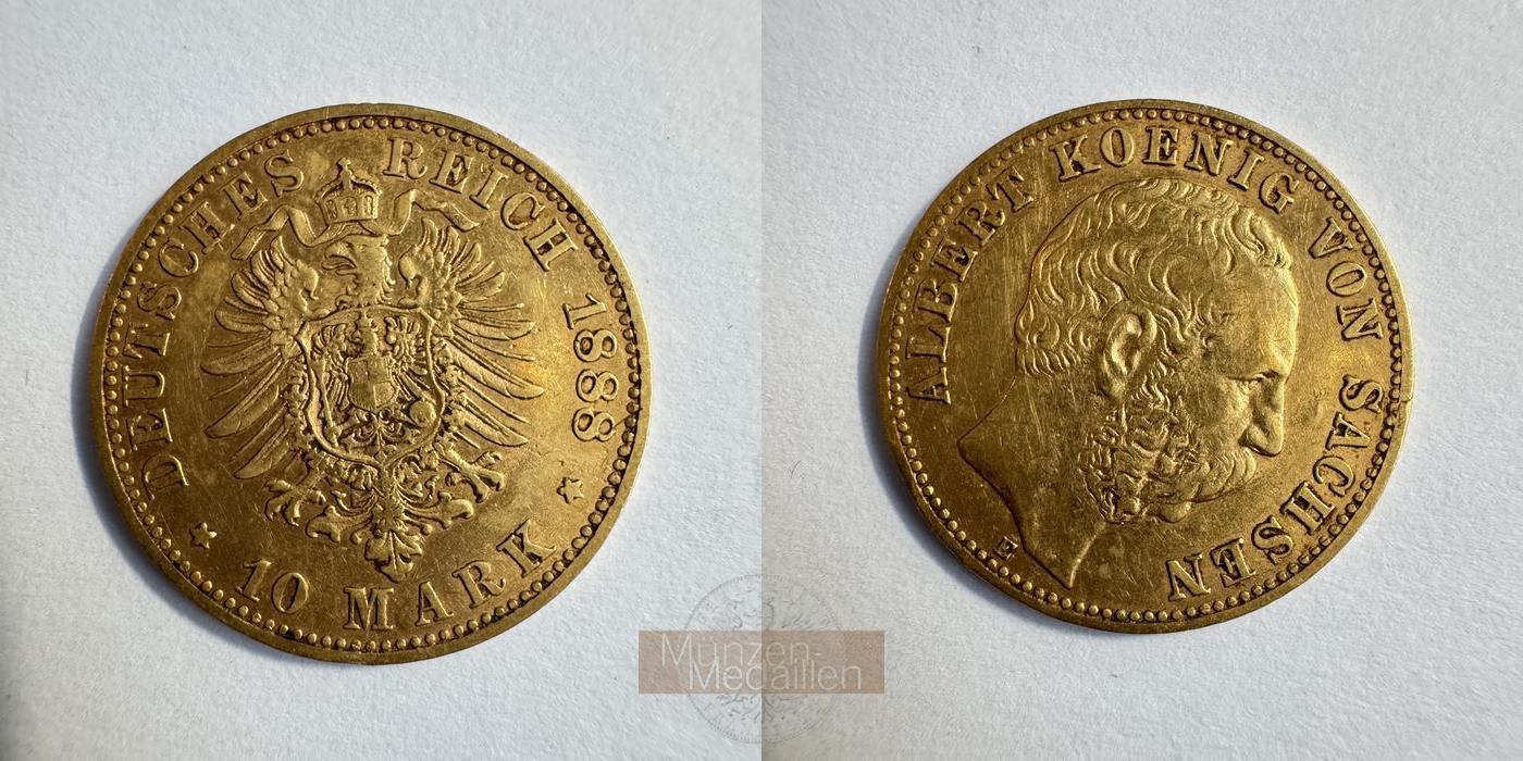 Sachsen, Kaiserreich  10 Mark 1888 E MM-Frankfurt KM#1235 Feingold: 3,58g Albert 1873-1902  