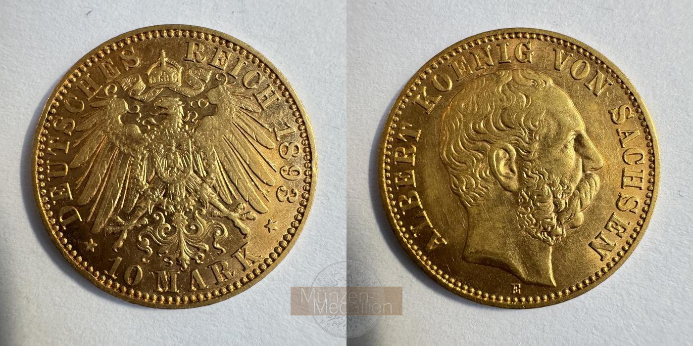 Dt. Kaiserreich Sachsen, Albert MM-Frankfurt KM#1247 Feingold: 3,58g 10 Mark (1891-1902) 1893 E 