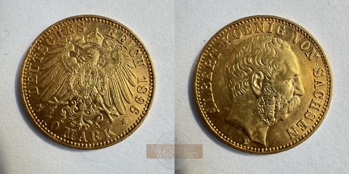 Dt. Kaiserreich Sachsen, Albert MM-Frankfurt KM#1247 Feingold: 3,58g 10 Mark (1891-1902) 1896 E 