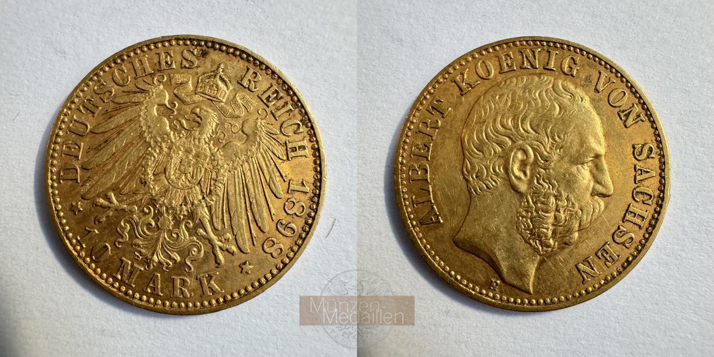 Dt. Kaiserreich Sachsen, Albert MM-Frankfurt KM#1247 Feingold: 3,58g 10 Mark (1891-1902) 1898 E 