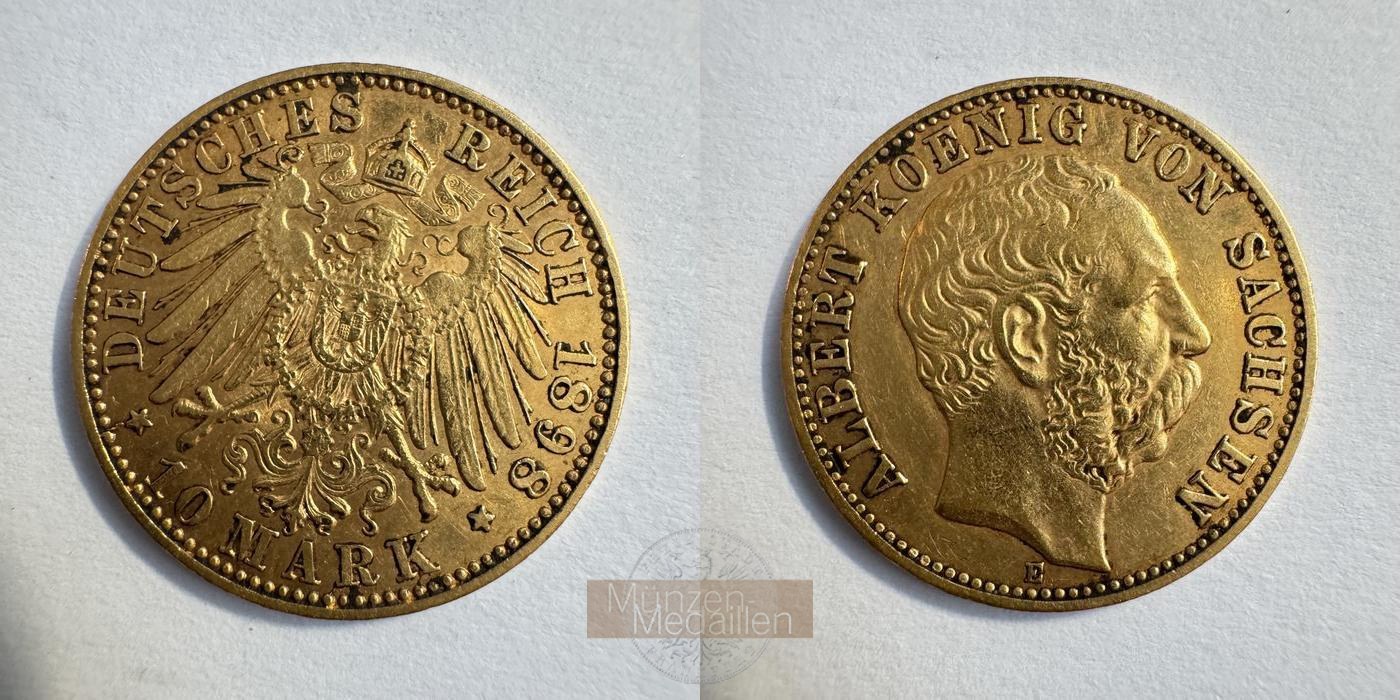 Dt. Kaiserreich Sachsen, Albert MM-Frankfurt KM#1247 Feingold: 3,58g 10 Mark (1891-1902) 1898 E 