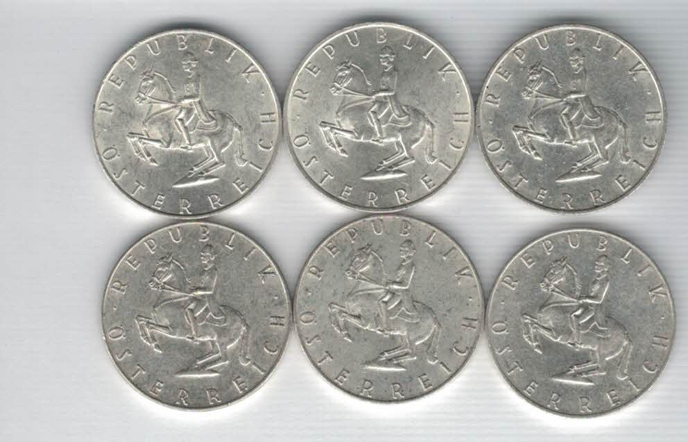  5 Schilling 1960 1961 1962 1965 1966 1968 6 Stk silber á 3,32 fein Österreich Spittalgold9800 /1054   