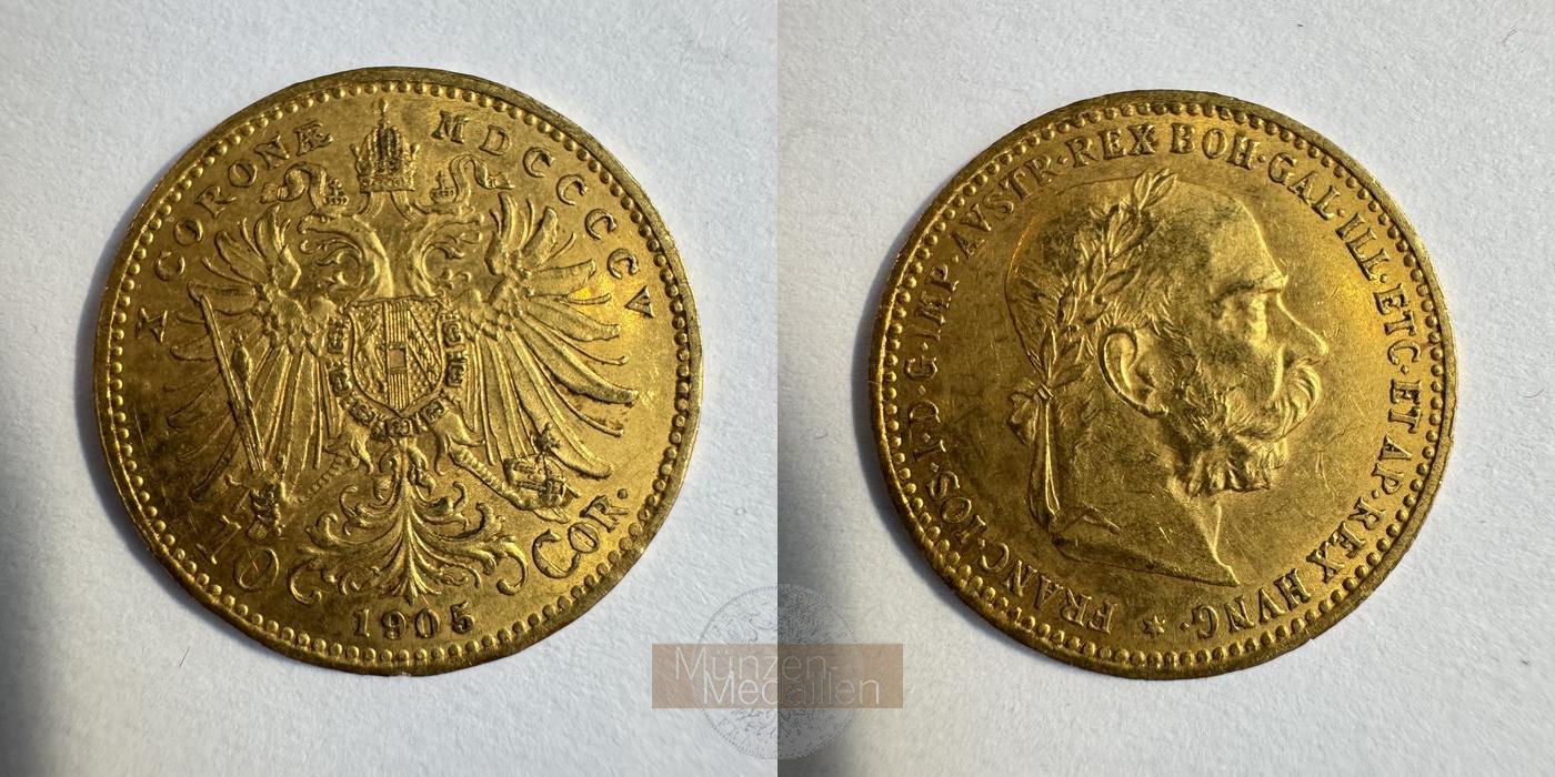 Österreich Franz Joseph I MM-Frankfurt KM#2805 Feingold: 3,05g 10 Kronen (1896-1906) 1905 