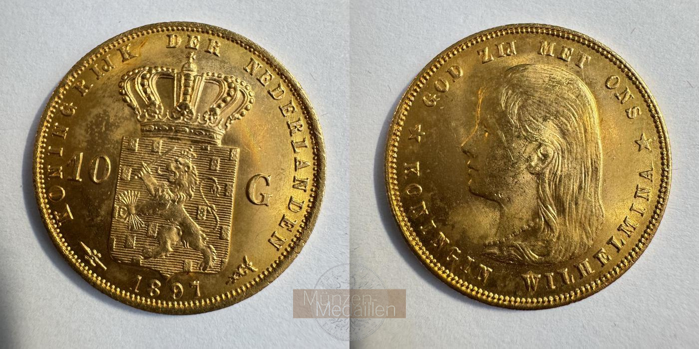 Niederlande, Wilhelmina I MM-Frankfurt KM#118 Feingold: 6,05g 10 Gulden (1892-1897) 1897 