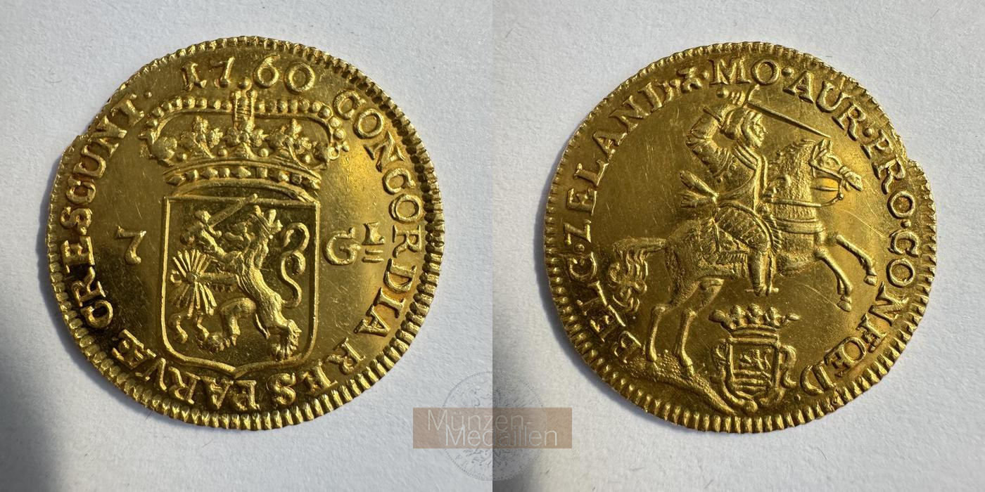  Niederlande 7 Gulden ½ Goldenrijder 1760 (1760-64) MM-Frankfurt KM#96 Feingold: 4,554g   