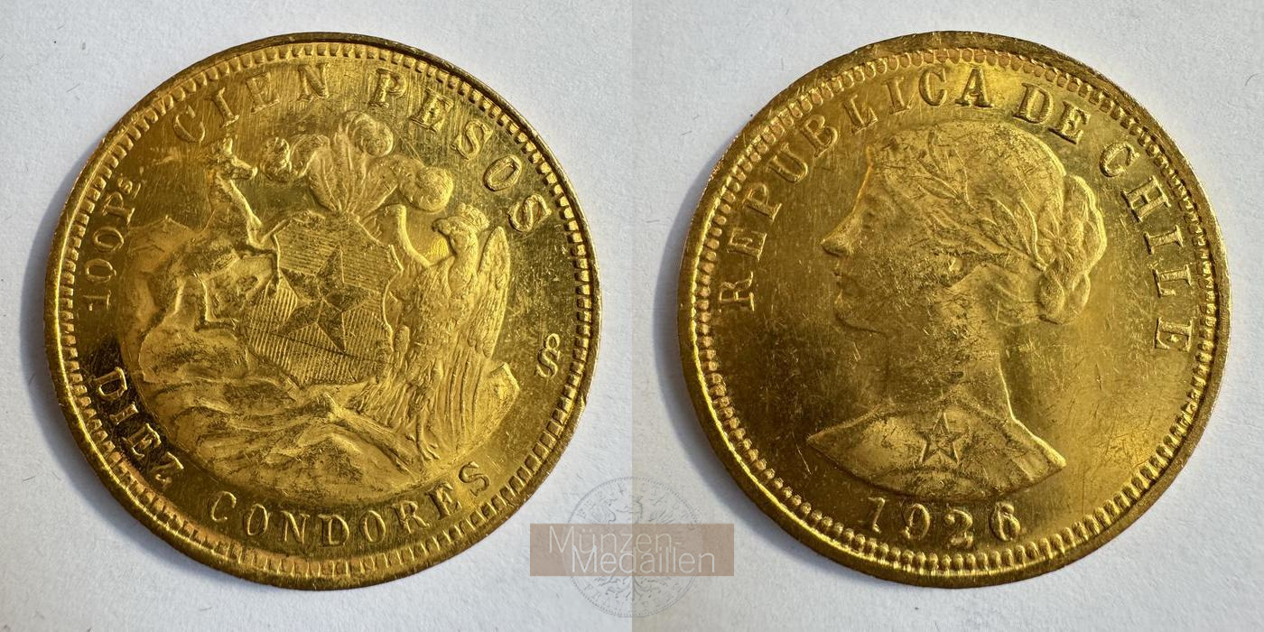  Chile 100 Pesos 1926 MM-Frankfurt KM#170 Feingold: 18,3g   