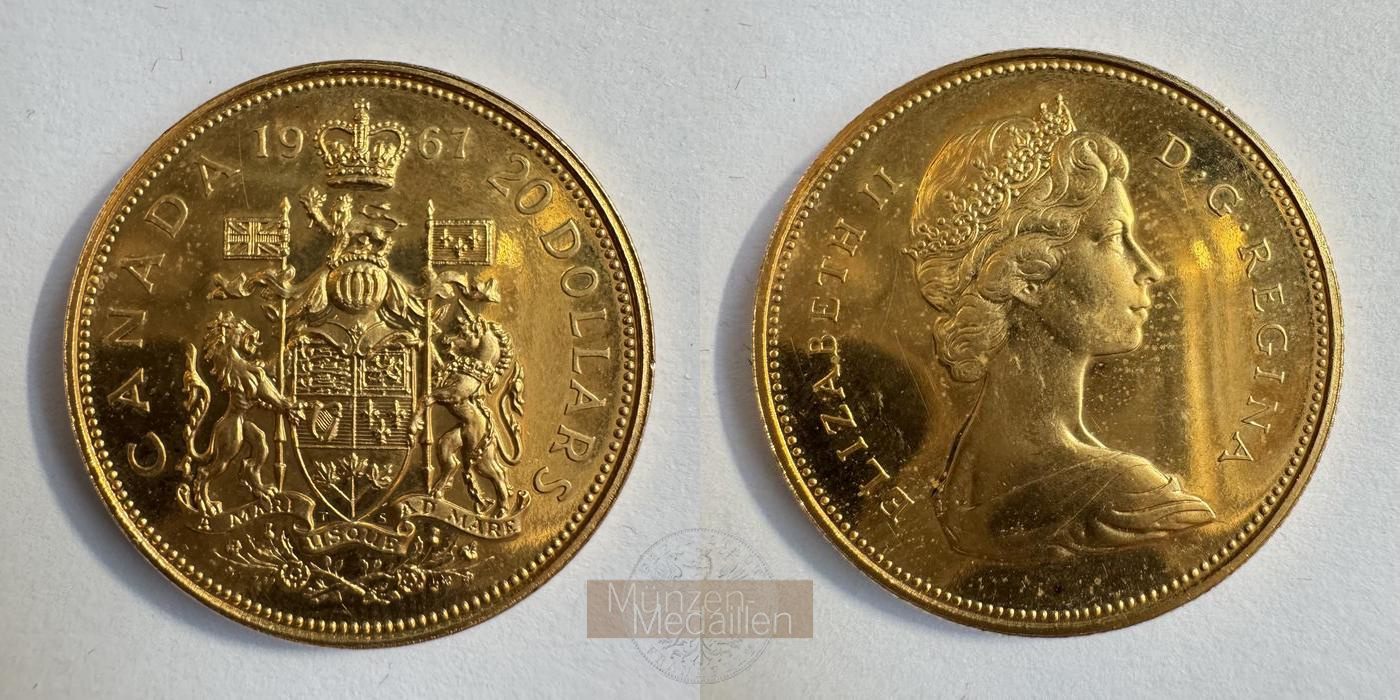  Kanada 20 Dollars Elizabeth II (Confederation) 1967 MM-Frankfurt KM#71 Feingold: 16,443g   