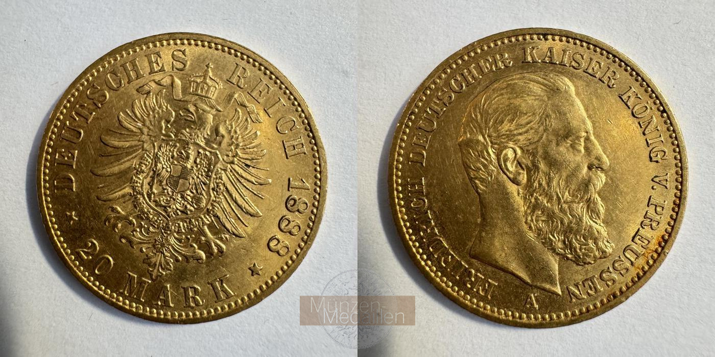 Dt. Kaiserreich Preussen, Friedrich III MM-Frankfurt KM#515 Feingold: 7,17g 20 Mark 1888 A 