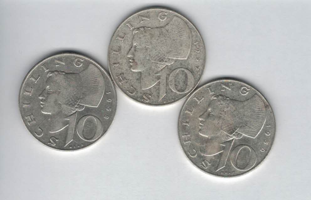  10 Schilling 1957 1958 1959 Ag silber á 4,8g fein Österreich 2. Republik Spittalgold9800 (4785)   
