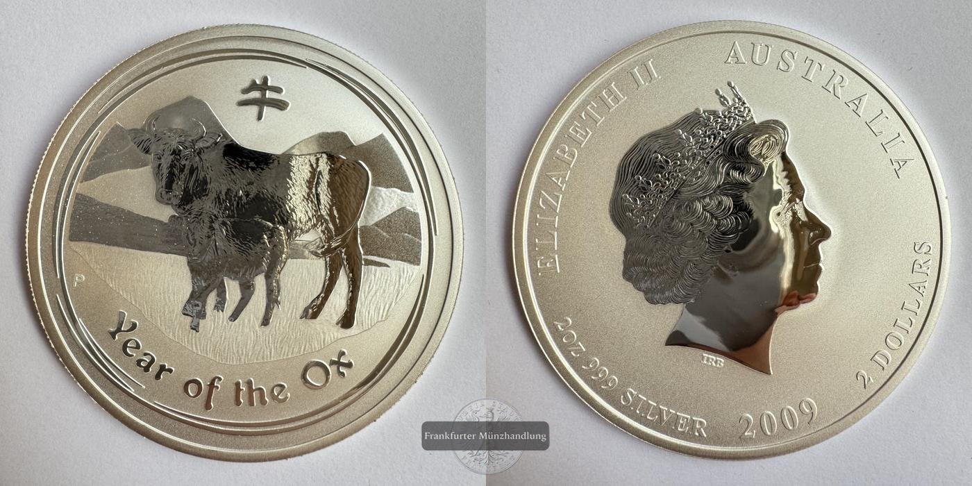  Australien 2 Dollars (Year of the Ox/Ochse) 2009 FM-Frankfurt Feinsilber: 62,2g   