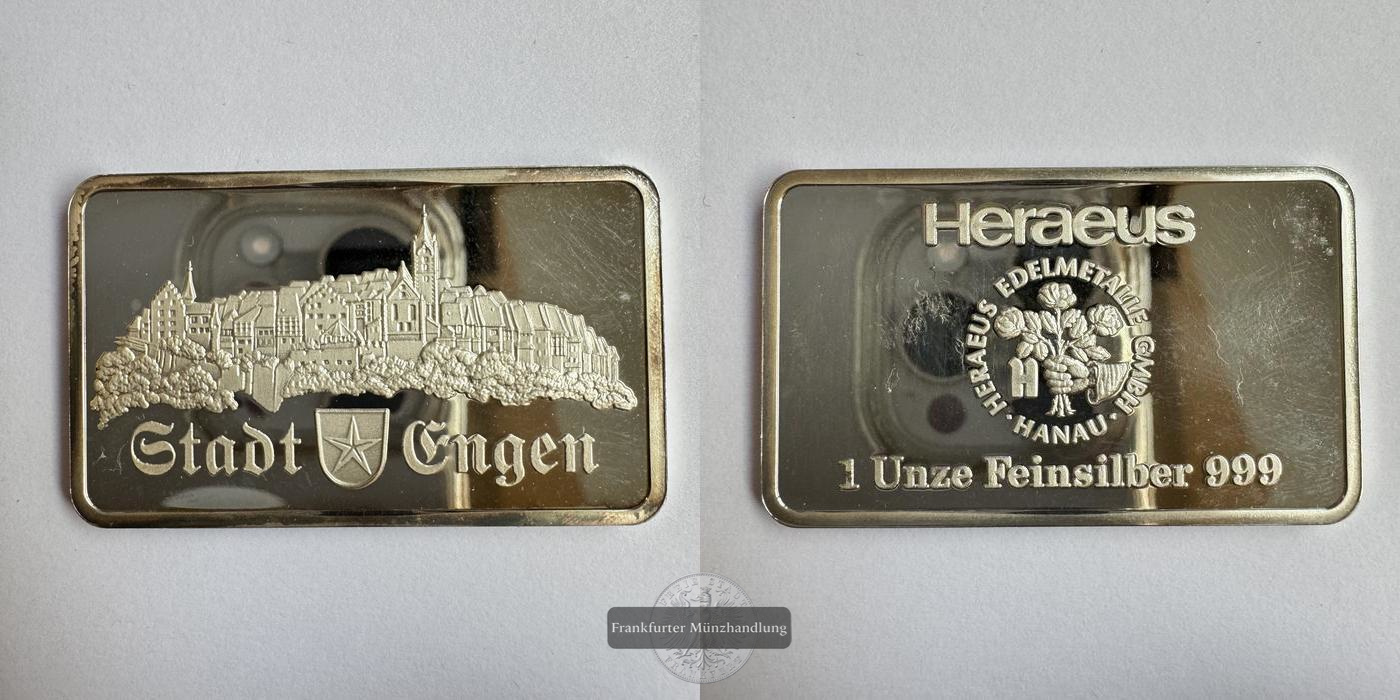  Deutschland 1oz Silberbarren Stadt Engen(Heraeus Edelmetalle Hanau) FM-Frankfurt Feinsilber: 31,1g   