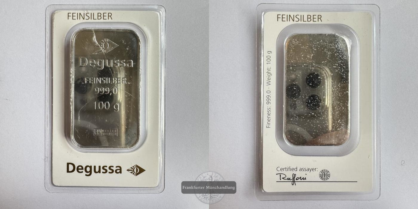  Deutschland Silberbarren 100g Degussa FM-Frankfurt Feinsilber: 99,9g   
