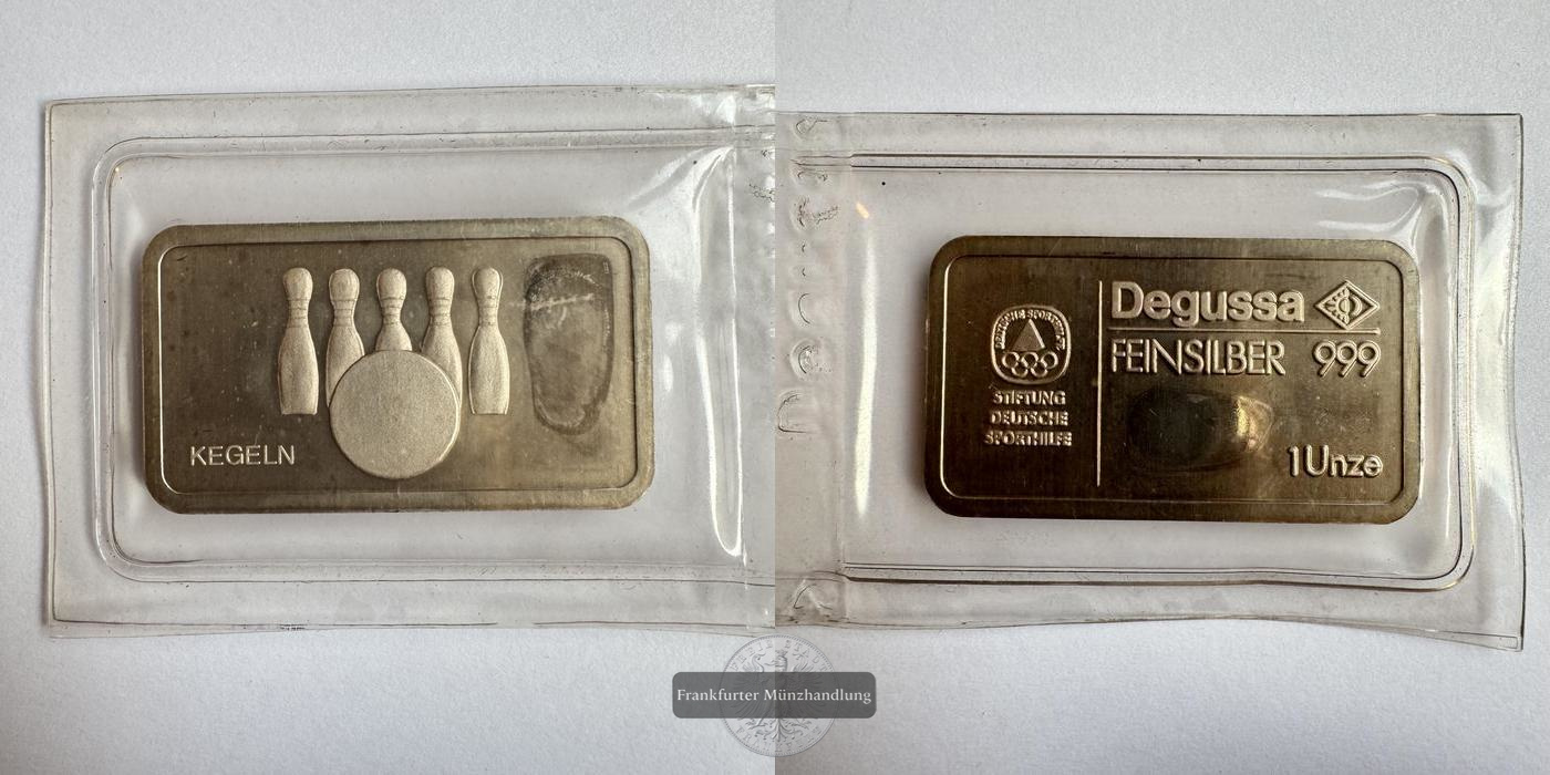  Deutschland Degussa Kegeln 1 Unze FM-Frankfurt Feinsilber: 31,1g   