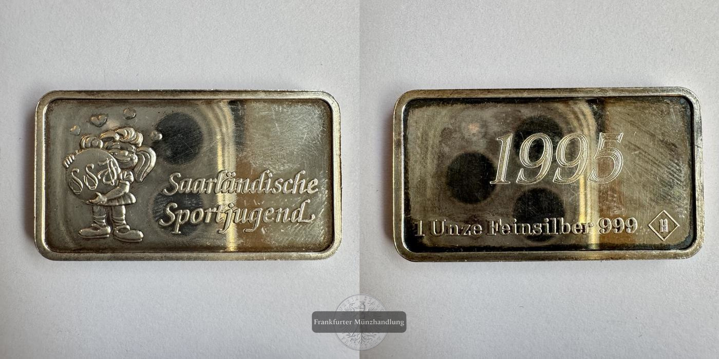  Deutschland Saarländische Sportjugend 1995 1 Unze FM-Frankfurt Feinsilber: 31,1g   