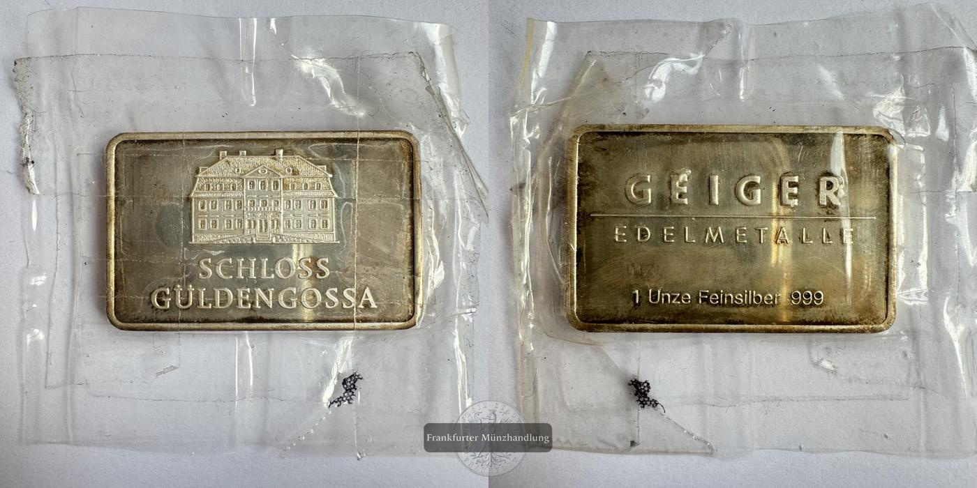  Deutschland Silberbarren Geiger Schloss Guldengossa FM-Frankfurt Feinsilber: 31,1g   