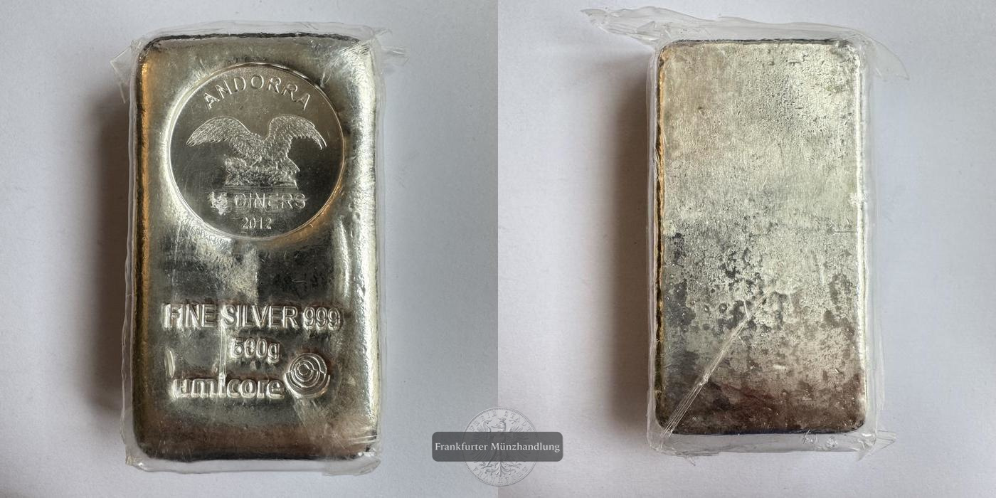  500g Silberbarren Umicore (Andorra 15 Diners) FM-Frankfurt Feinsilber: 999g   