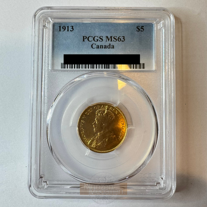 Kanada 5 Dollar MM-Frankfurt Feingold: 7,52g Georg V. 1910-1936 1913 PCGS MS63 Graded