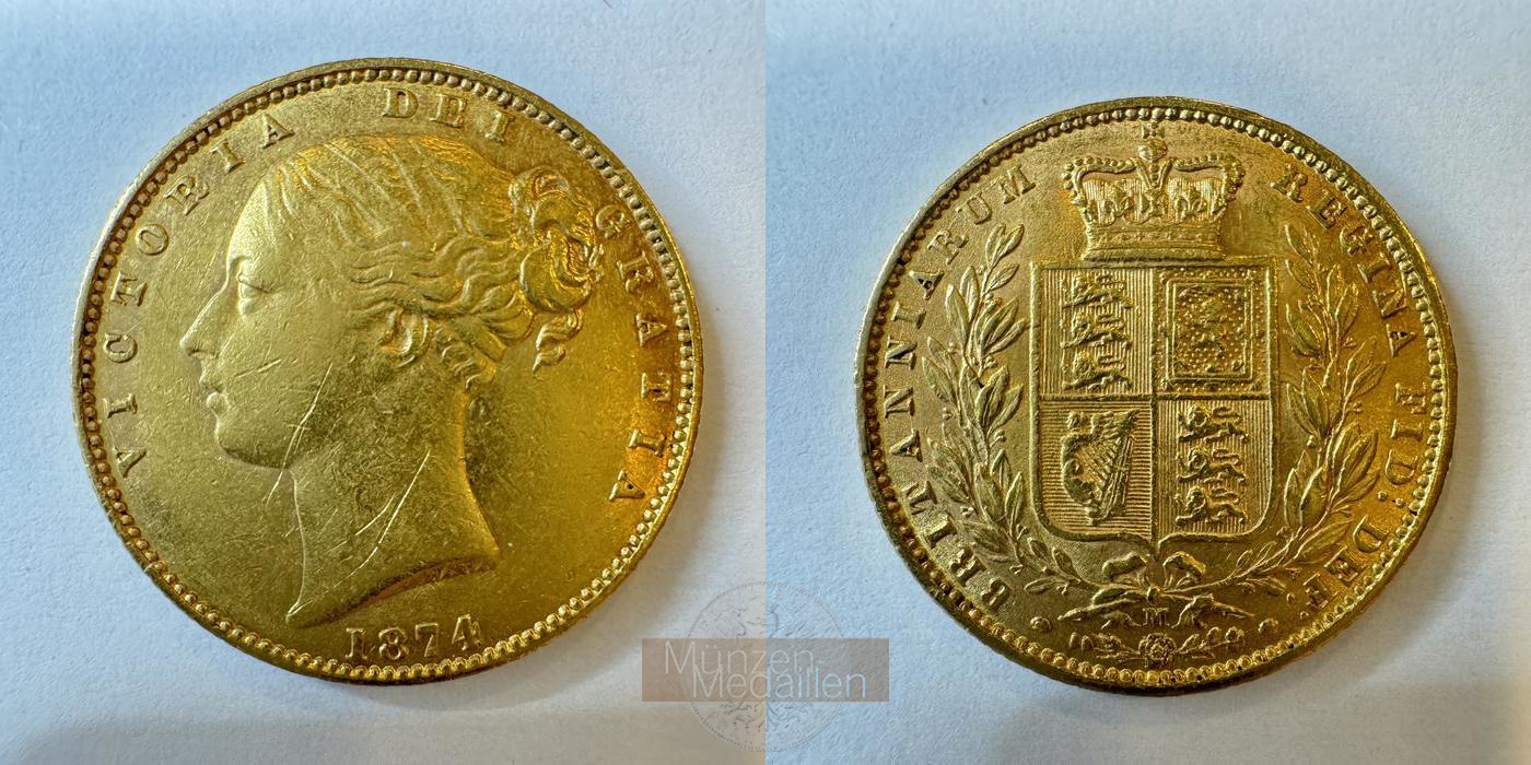 Australien 1 Sovereign Victoria (Shield) 1874 M (1871-1887) MM-Frankfurt KM#6 Feingold: 7,33g   