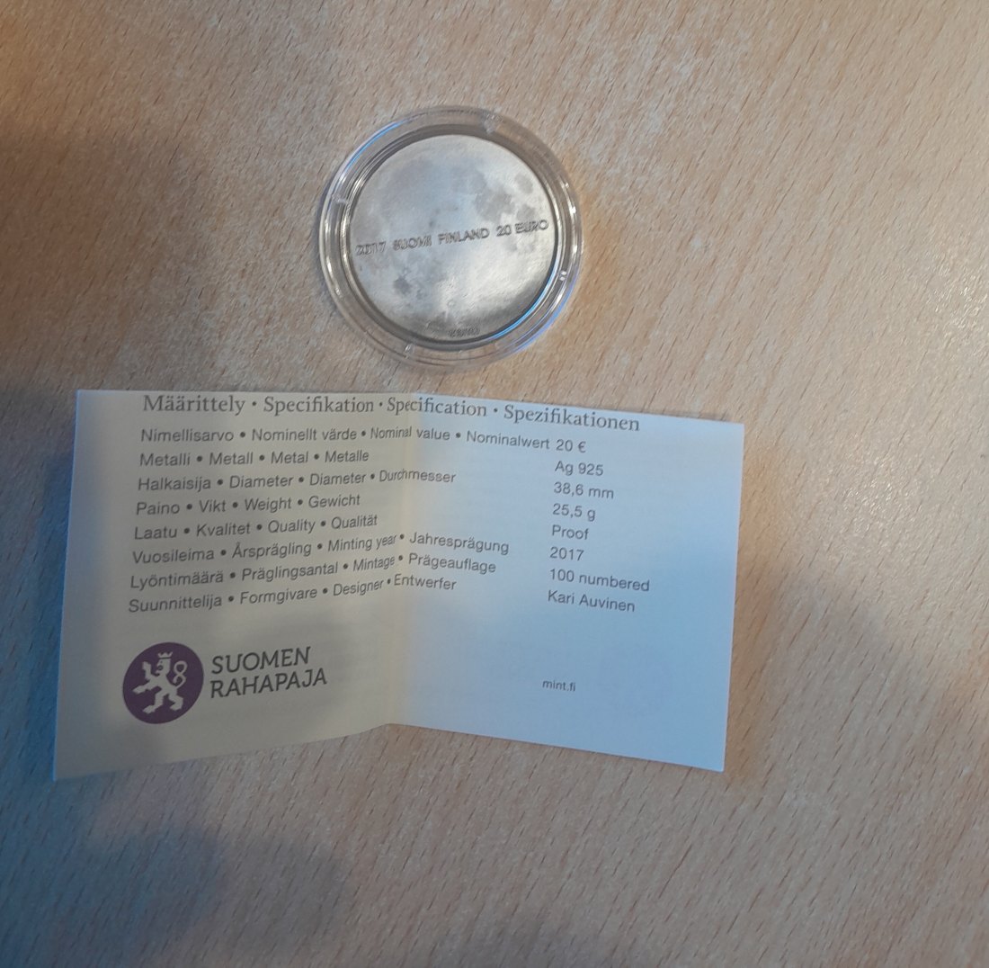 20 Euro 2017 PP Finnlands Natur Probe nummeriert im Glas + Zert. nur 100 Stück   