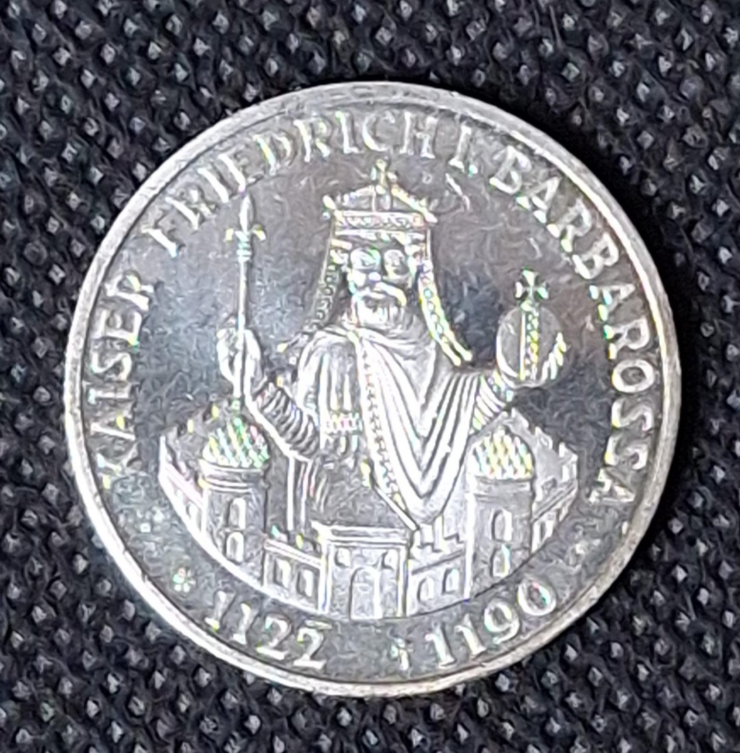  Silbermünze BRD: 10 DM 1990 F, Kaiser Friedrich Barbarossa, Feingewicht 9,69 Gramm   