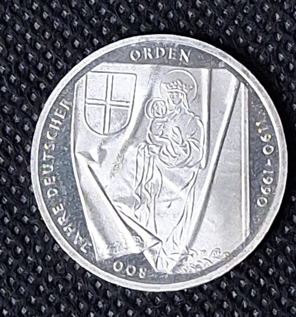  Silbermünze BRD: 10 DM 1990 J, 800 Jahre Deutscher Orden, Feingewicht 9,69 Gramm   