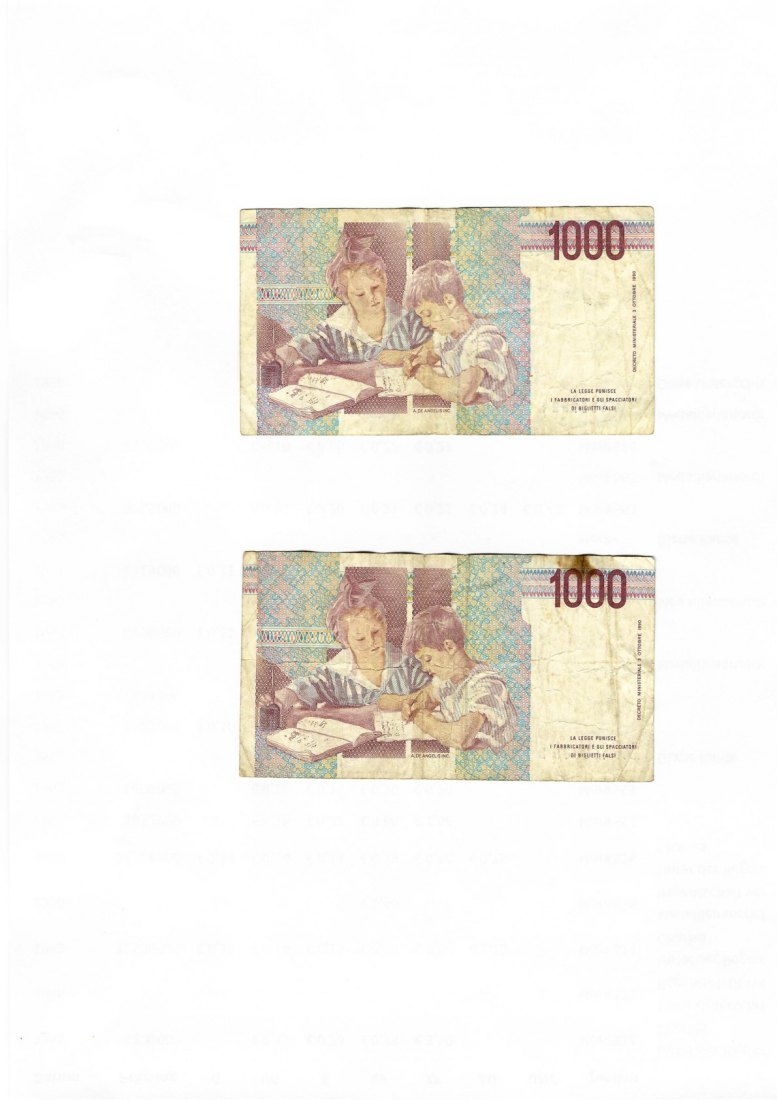  Banknote (55) Italien 2 Stück 1.000 Lire 1990 Montessori   
