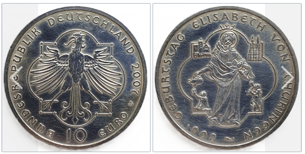  Deutschland 10 Euro, 2007 800. Geburtstag von Elisabeth von Thüringen 16,65 g Silber   
