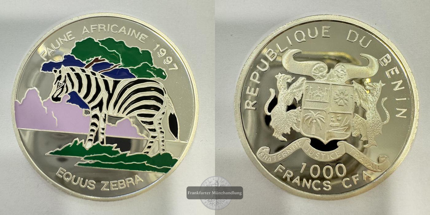  Rep. Benin 1000 Francs CFA 1997 Zebra Coloriert FM-Frankfurt Feinsilber: 15g   