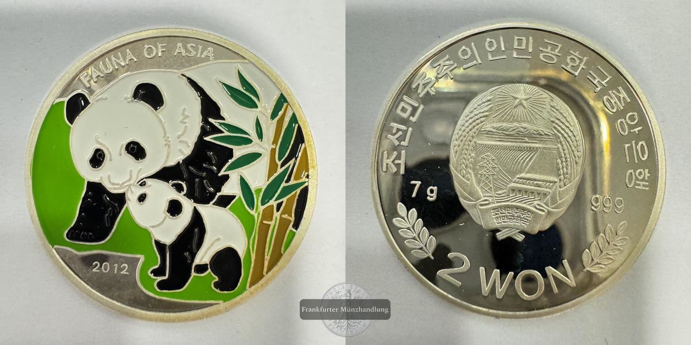  Nord Korea 2 Won 2012 Fauna of Asia Pandas Coloriert FM-Frankfurt Feinsilber: 7g   