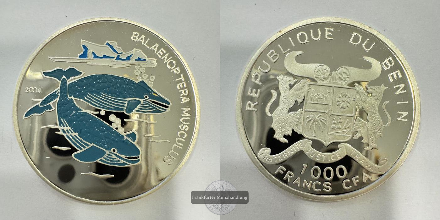  Rep. Benin 1000 Francs CFA Blauwal 2004 Coloriert FM-Frankfurt Feinsilber: 15g   