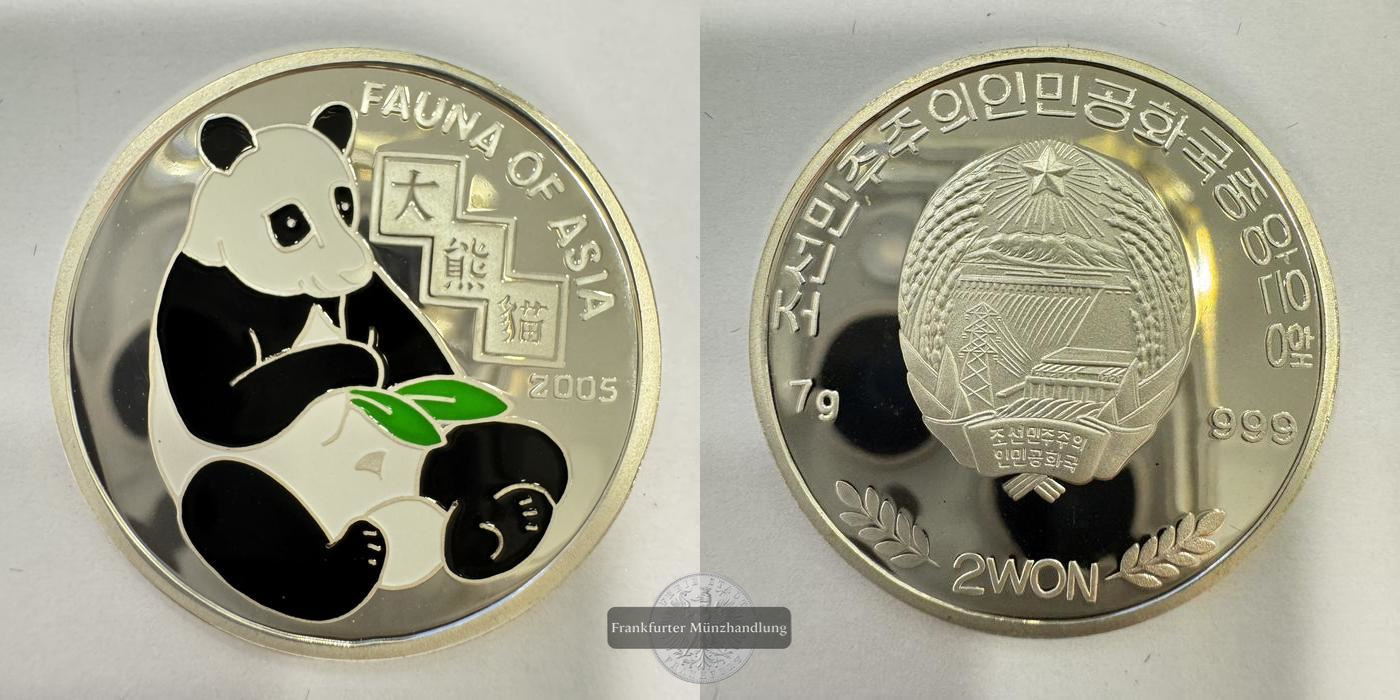  Nord Korea 2 Won 2005 Fauna of Asia Panda Coloriert FM-Frankfurt Feinsilber: 7g   