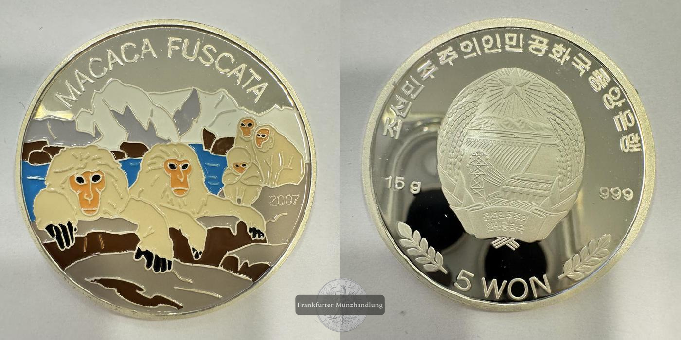  Nord Korea 5 Won 2007 Japanmakak Coloriert FM-Frankfurt Feinsilber: 15g   
