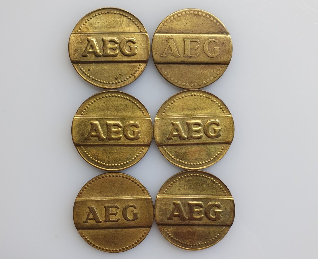  AEG Wert Marke für Münz-Zähler Münzzähler Konvolut 6 Stück   