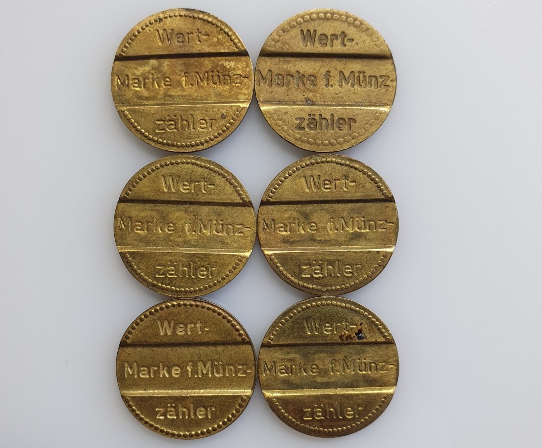  AEG Wert Marke für Münz-Zähler Münzzähler Konvolut 6 Stück   