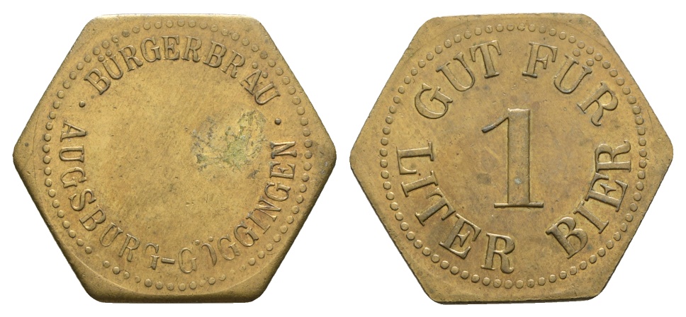  Bayern; Augsburg-Göggingen, Bürgerbräu, Gut für 1 Liter Bier; Menzel 934.3   