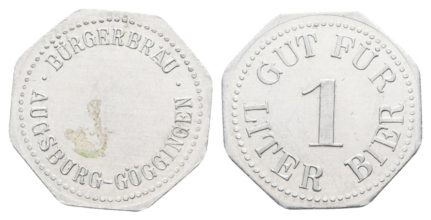  Bayern; Augsburg-Göggingen, Bürgerbräu, Gut für 1 Liter Bier; Menzel 934.5   